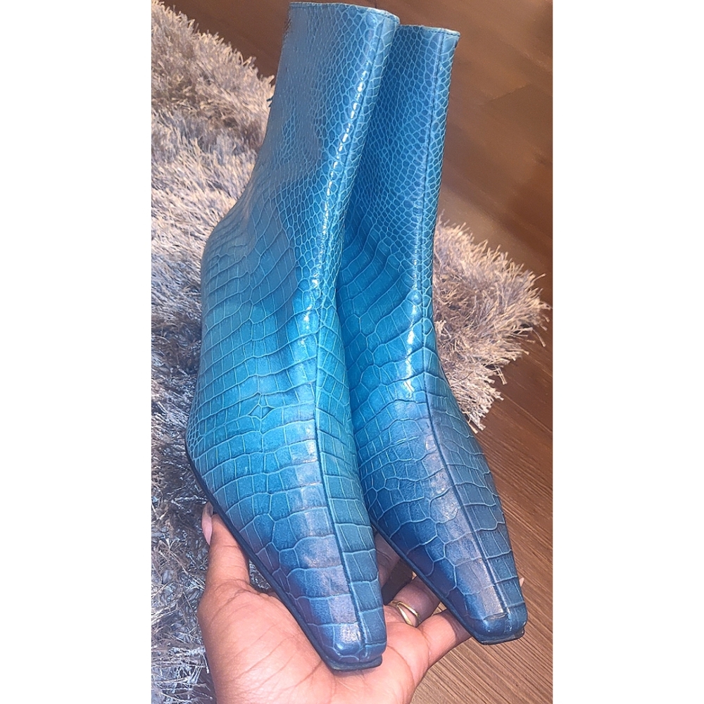 Stuart Weitzman Leather Croc Printed Ankle Boots